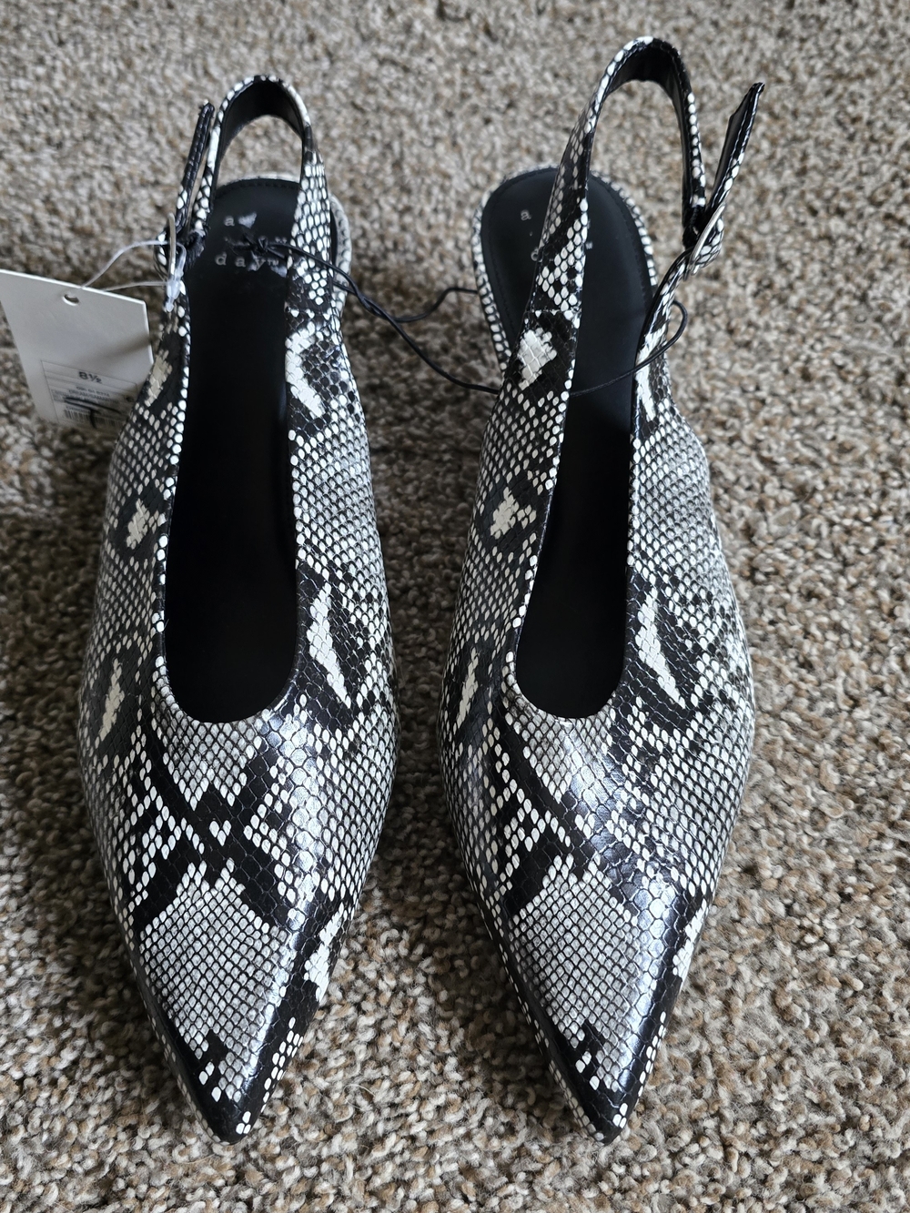 a new day Black & White Snake-Print Pointed Slingback Heels